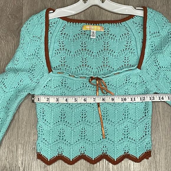 Urban Outfitters Womens Sweater M Crotchet Cropped Y2K Long Sleeves Slim Fit - Picture 3 of 7